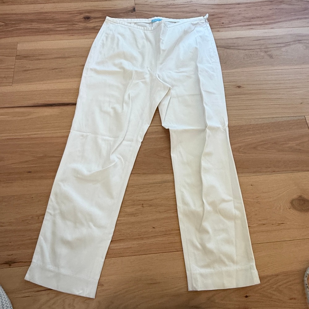 J. McLaughlin Pencil Pants Wms 8 preppy White Slim Straight Side Zip Ankle Slit